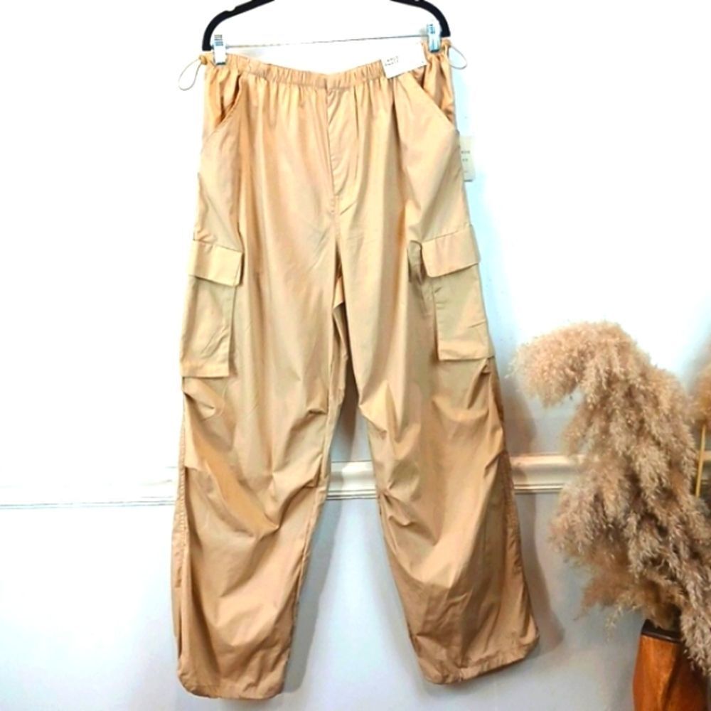 Beige Cargo Utility Pants for Women - Lightweight Wide-Leg